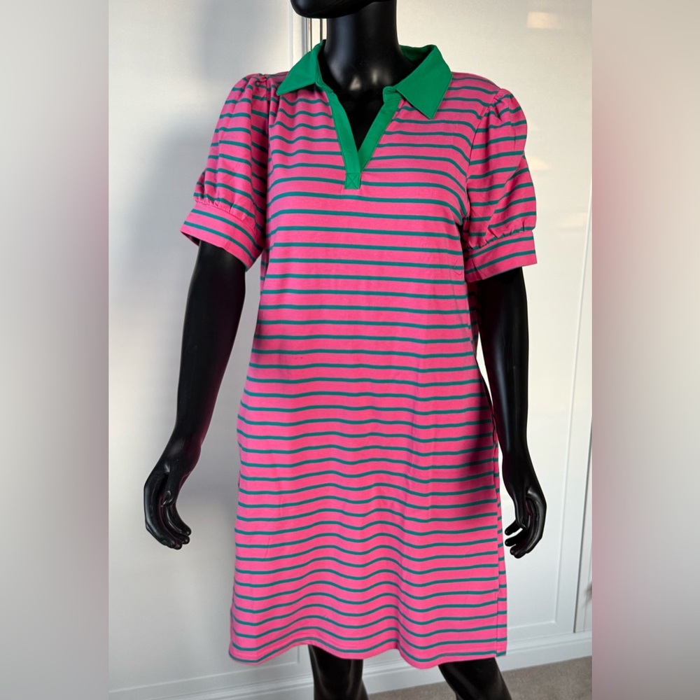 Striped Pink and Green Polo Dress